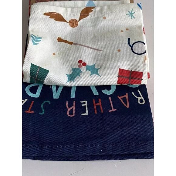 Set Of 3 Harry Potter Hogwarts Joyeux Noel Tea Towels Christmas Universal Studio - Picture 10 of 11